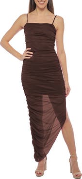 Jump Apparel Glitter Mesh Ruched Body-Con Dress