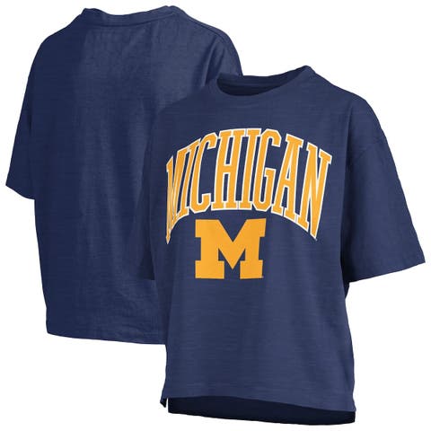 Women's Pressbox Navy Michigan Wolverines Nelson Arch Over Logo Waist Length Oversized Slub T-Shirt