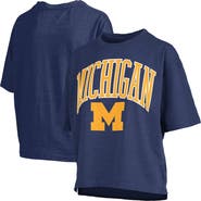 PRESSBOX Women's Pressbox Navy Michigan Wolverines Nelson Arch Over Logo Waist Length Oversized Slub T-Shirt
