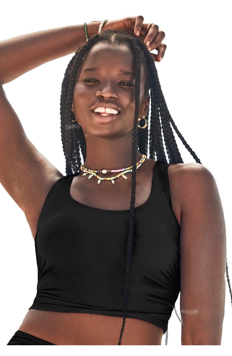 Swimsuits for All Cropped Racerback Tankini Top, Main, color, Black