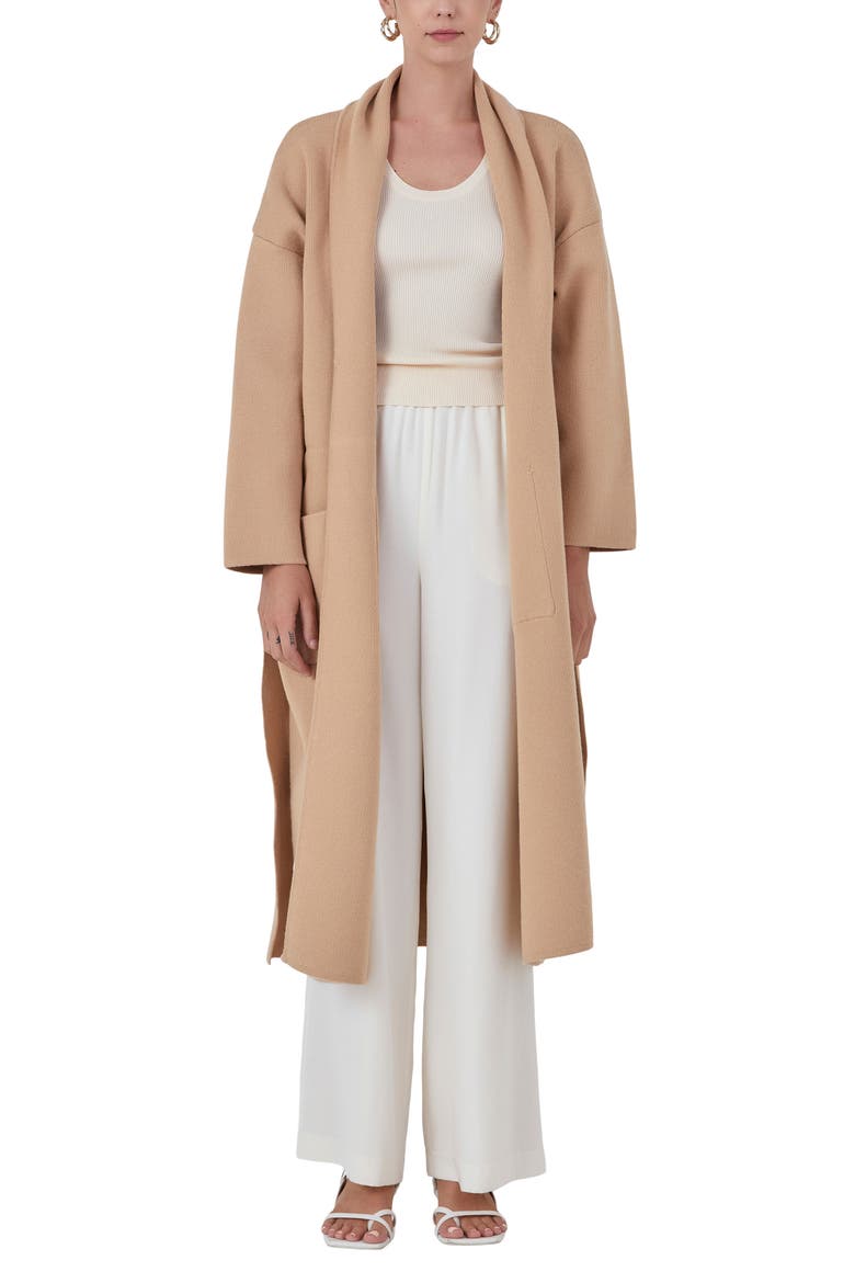 Longline Tie Belt Cardigan, Alternate, color, TAN