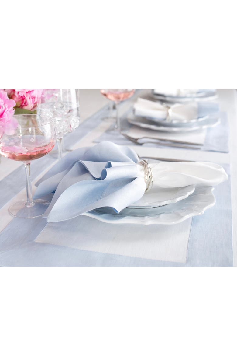 Linen Dinner Napkins Set of 4, 20 x 20" - Contempo, Alternate, color, Light Blue and White