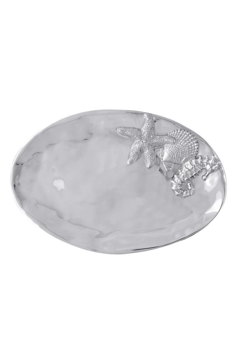 Mariposa Oval Sea Serving Tray, Main, color, Silver