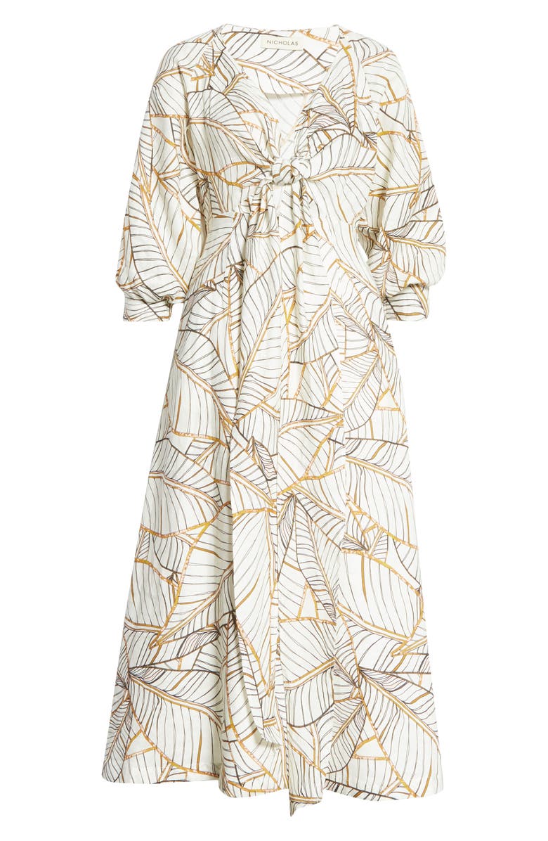 NICHOLAS Asilah Palm Leaf Print Linen Dress, Alternate, color,