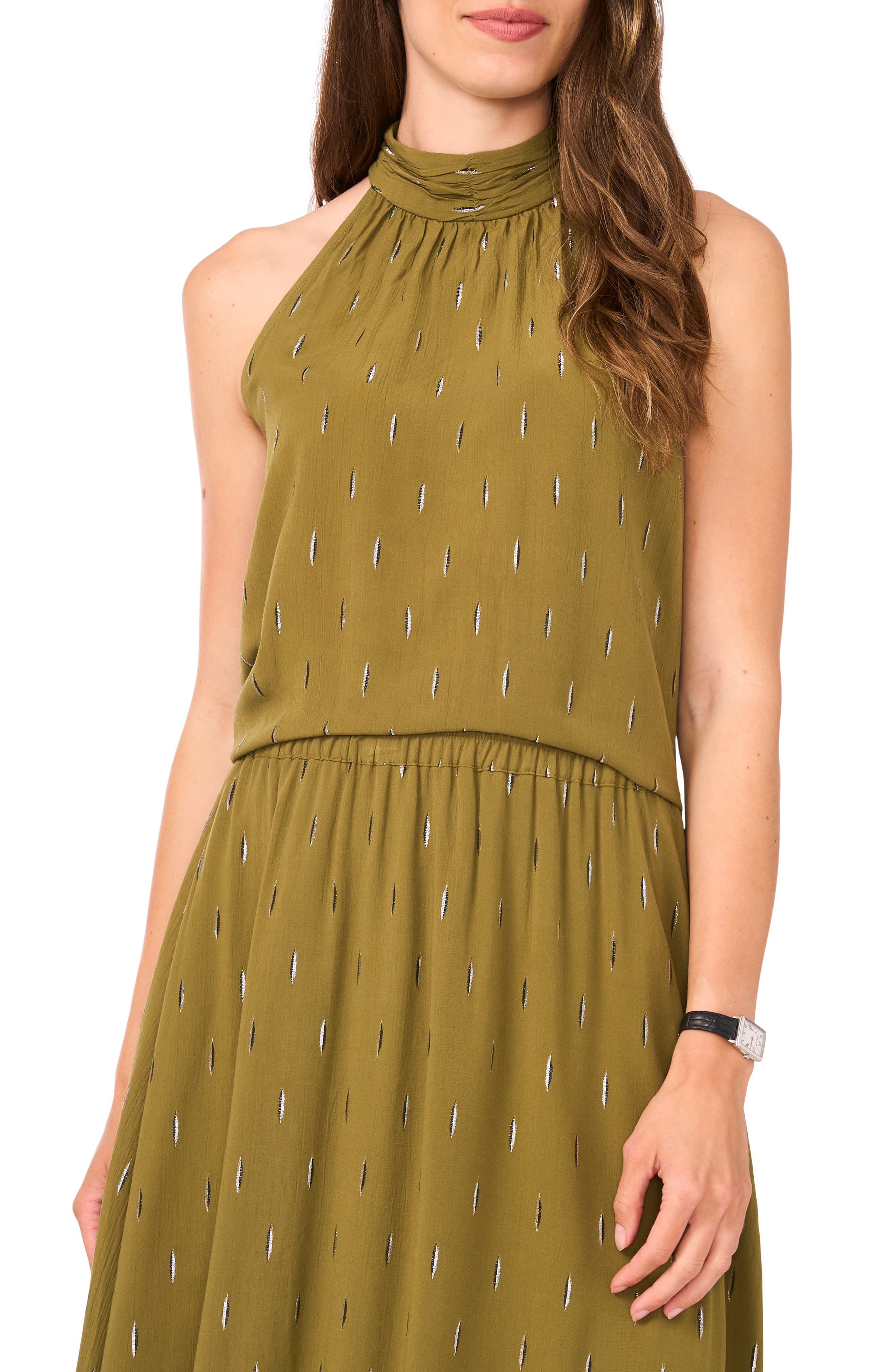 Halogen® Embroidered High Neck Sleeveless Top