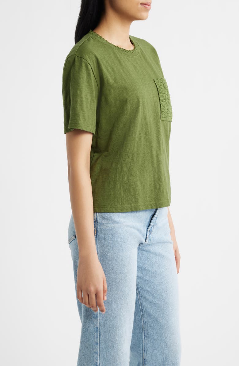 CITY BLUES Crochet Pocket T-Shirt, Alternate, color, Pine