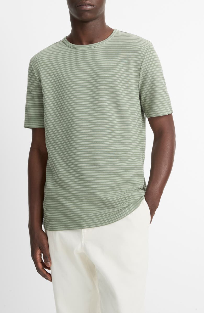Vince Stripe Pima Cotton Piqué T-Shirt, Main, color, Broad Leaf/ Light Agave