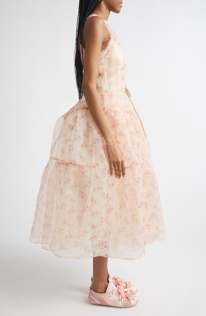 Simone Rocha Tapered Back Flounce Floral Sheer Organza Dress, Alternate, color, Beige Floral/ Taupe