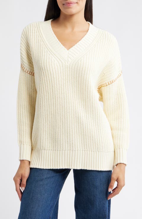 Slouchy Drop Shoulder Cotton Sweater