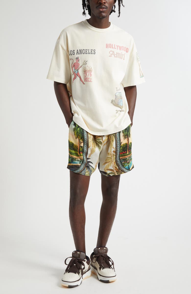 AMIRI Paradise Print Shorts, Alternate, color, Green/ White Multi
