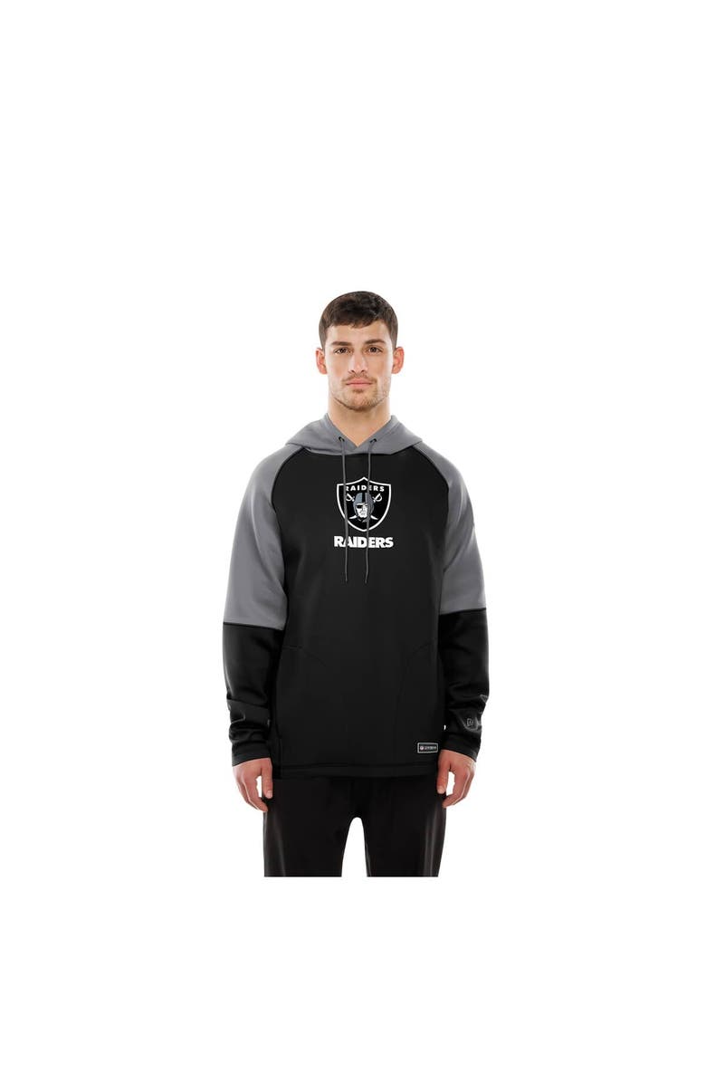 New Era Men's New Era  Black Las Vegas Raiders Combine Authentic Color Block Raglan Pullover Hoodie, Alternate, color, Black