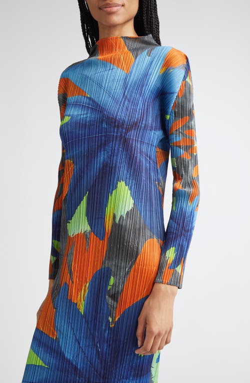 Issey Miyake Pleats Please Carnival Pleated Long Sleeve Midi Dress In Multi
