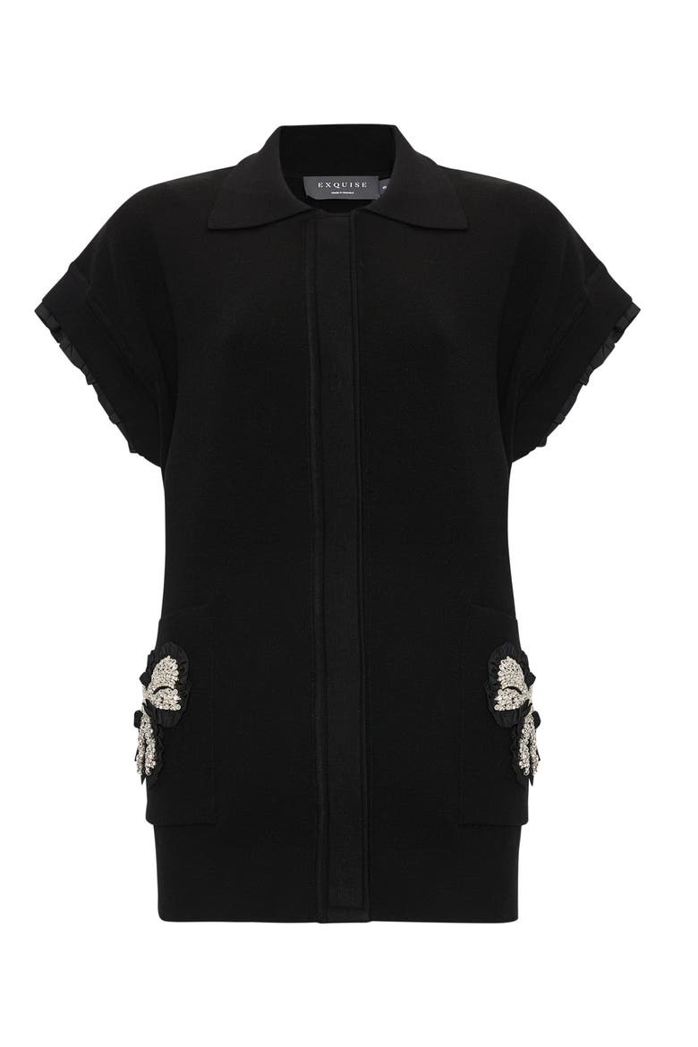 Stone Pocket Detail Collar Knit Vest, Alternate, color, BLACK