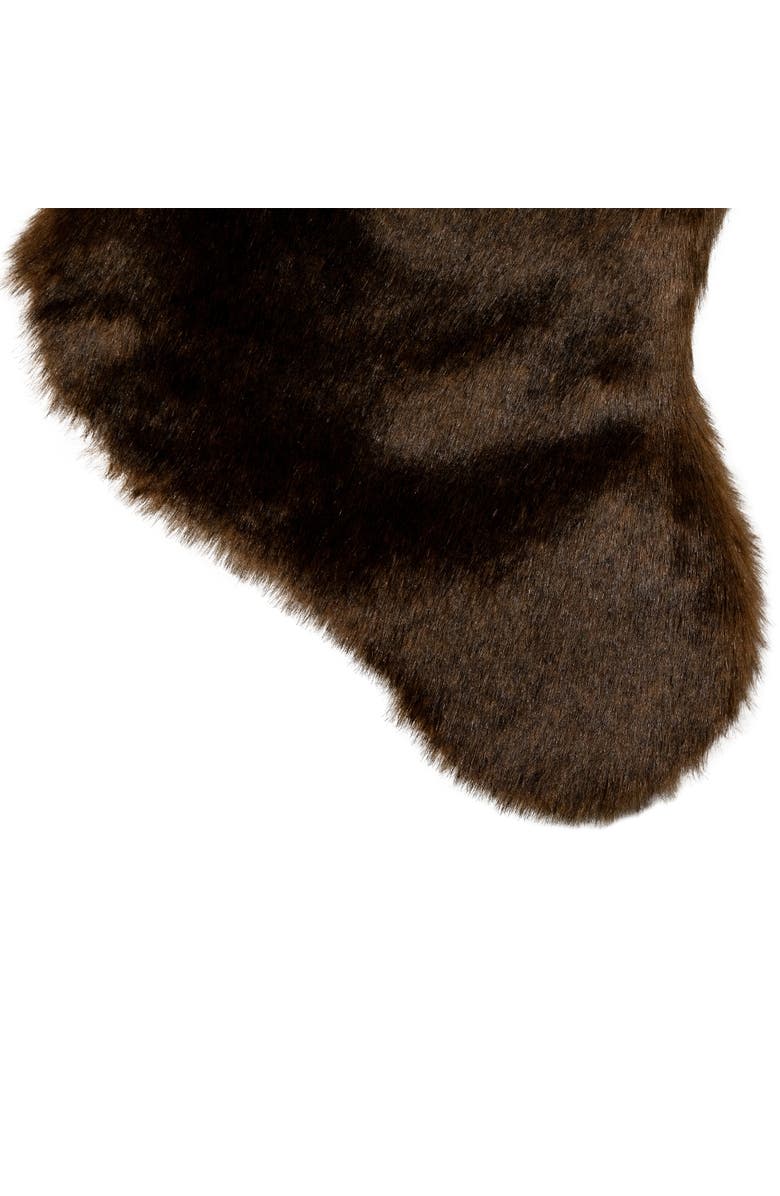 Northlight Mink Faux Fur Christmas Stocking with Pom Poms - 20.5" - Brown, Alternate, color,
