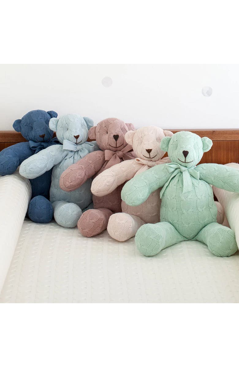 RIAN TRICOT Plush Cable Knit Teddy Bear, Alternate, color, Mint