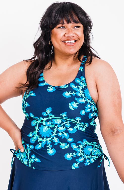 Calypsa Plus Size Maya Tankini Swim Top With Removable Cups In Blue