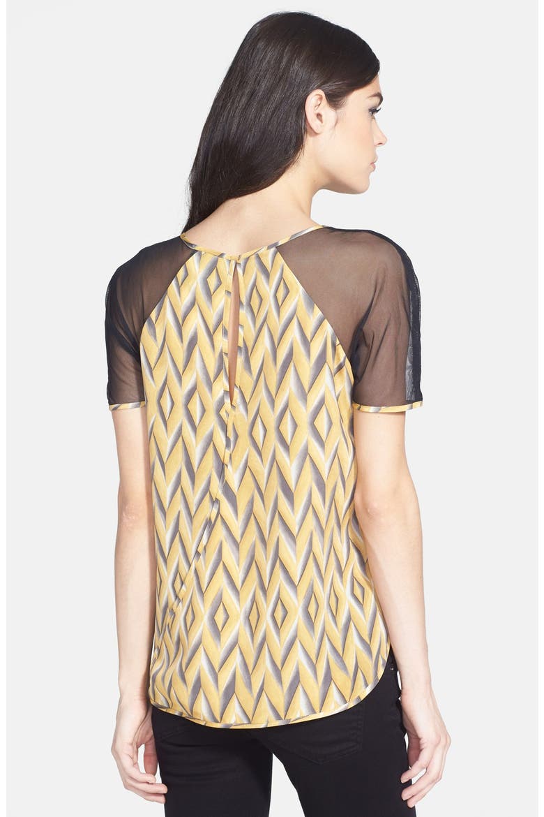 Mesh Sleeve Print Top, Alternate, color, BLACK YELLOW PRINT