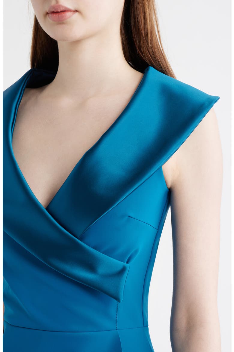 Fiy Satin Trim Mermaid Gown, Alternate, color, TEAL BLUE