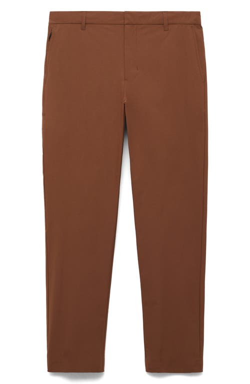 Mango Slim Fit Flat Front Elastic Waist Pants In Brown