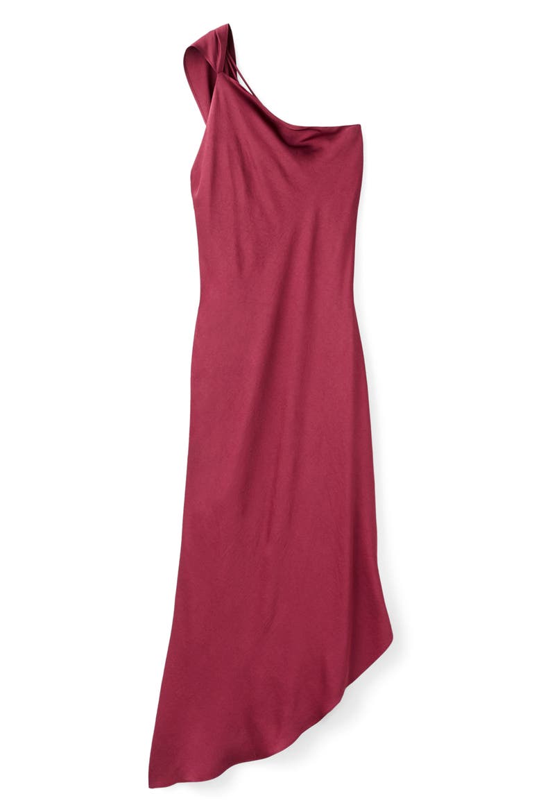 Asymmetric Satin Dress, Alternate, color, WINE