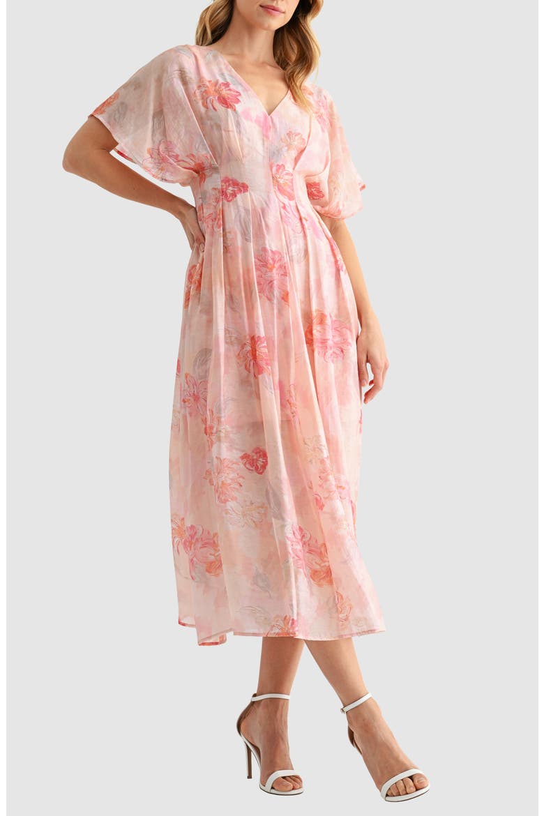 perceptions short sleeve floral midi fit flare dress Perceptions Women's Midi Crew Neck Short Sleeve Flutter Floral Fit + Flare Dress | Black | Misses X-Large