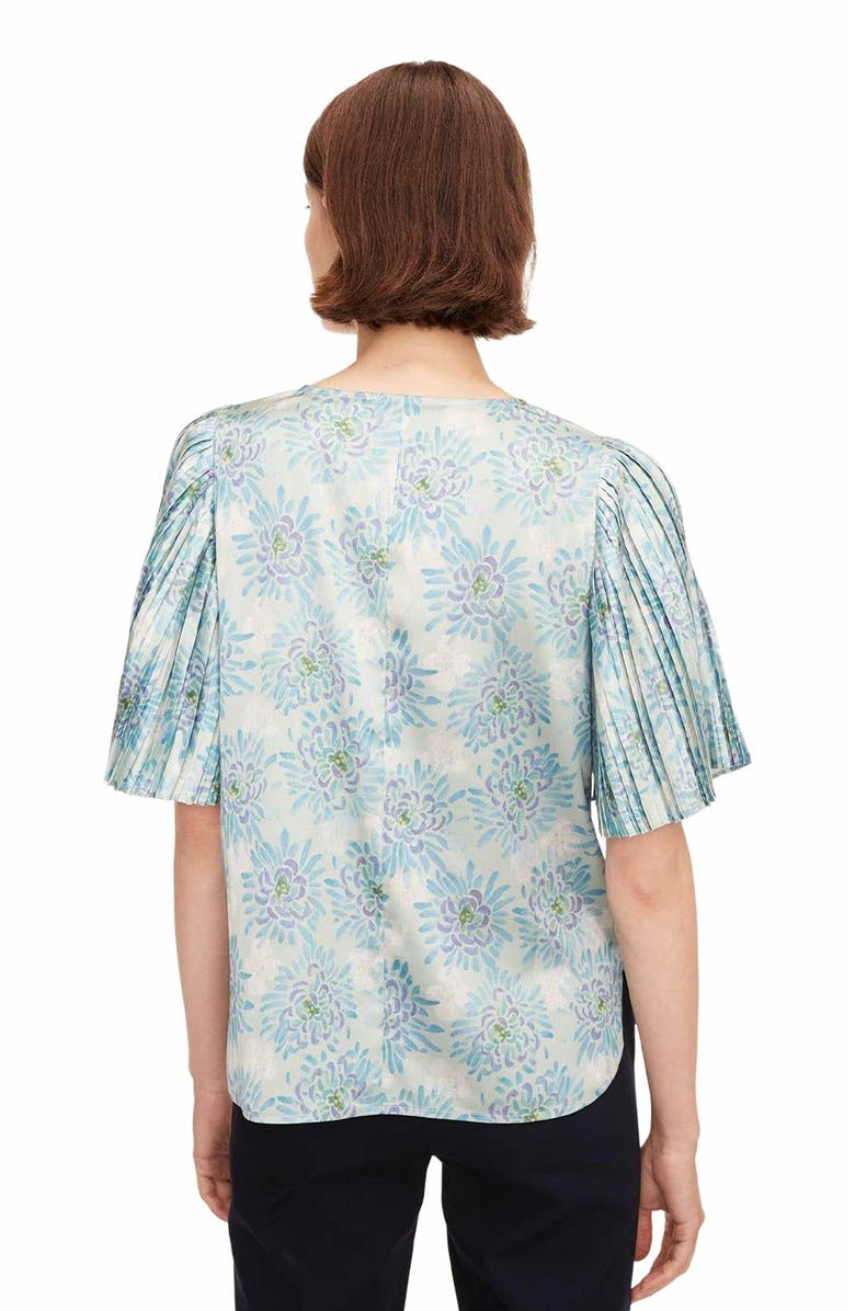 Rebecca Taylor Astera Fleur Pleated Sleeve Blouse, Alternate, color, Fleur Turquoise Combo
