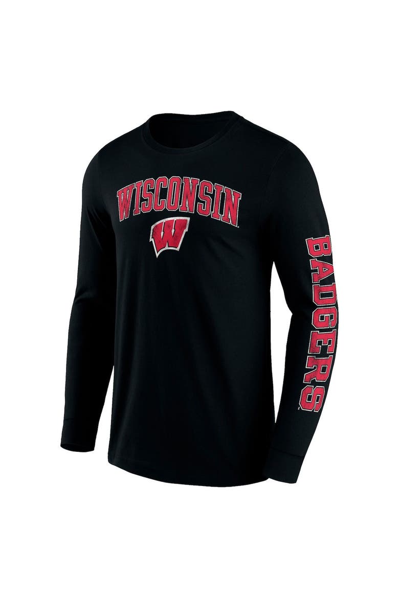 Men's Fanatics Branded Black Wisconsin Badgers Distressed Arch Over Logo 2.0 Long Sleeve T-Shirt, Alternate, color, Black
