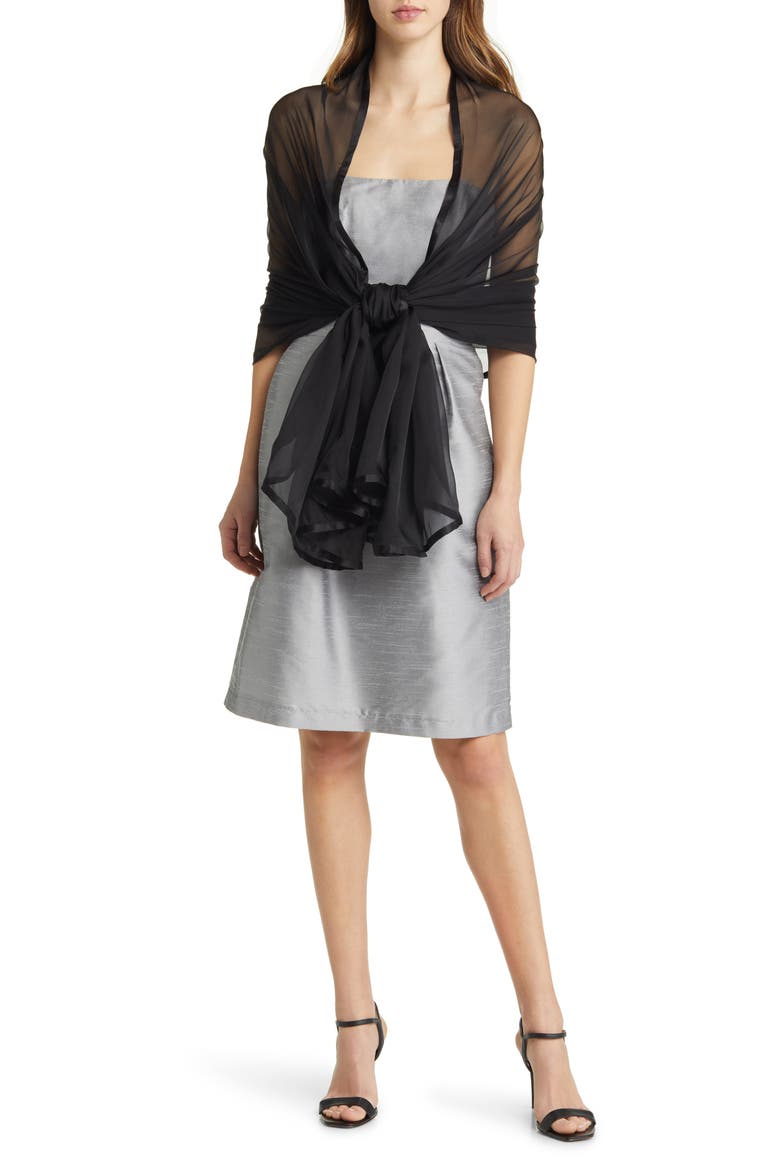 Satin Border Silk Chiffon Scarf, Alternate, color, BLACK