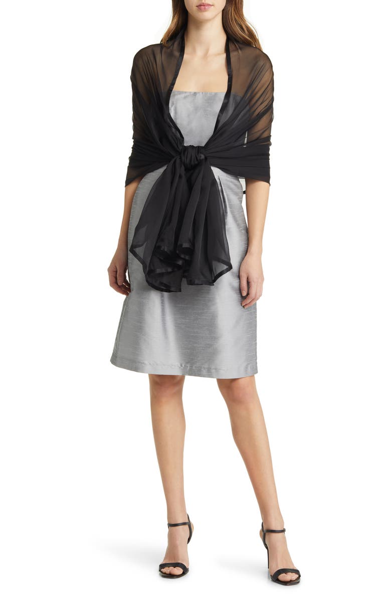 Nordstrom Satin Border Silk Chiffon Scarf, Alternate, color, Black