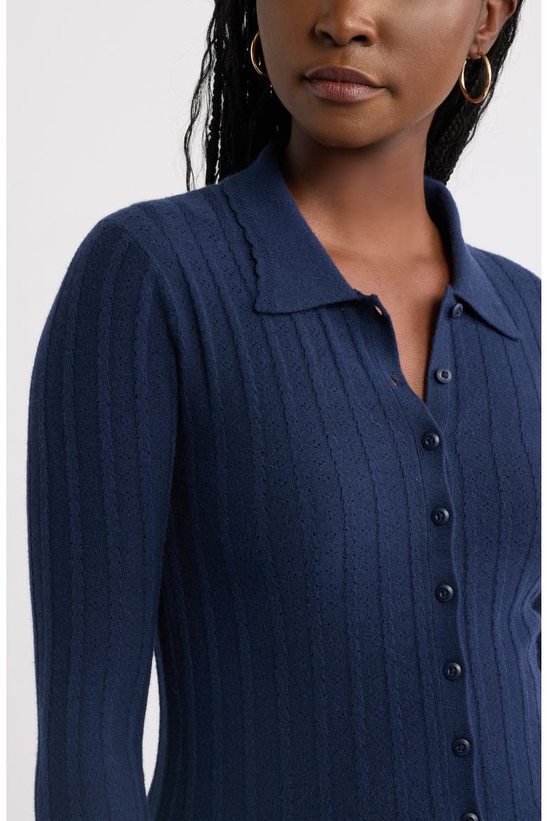 Ribbed Pointelle Cardigan, Alternate, color, NAVY STILL