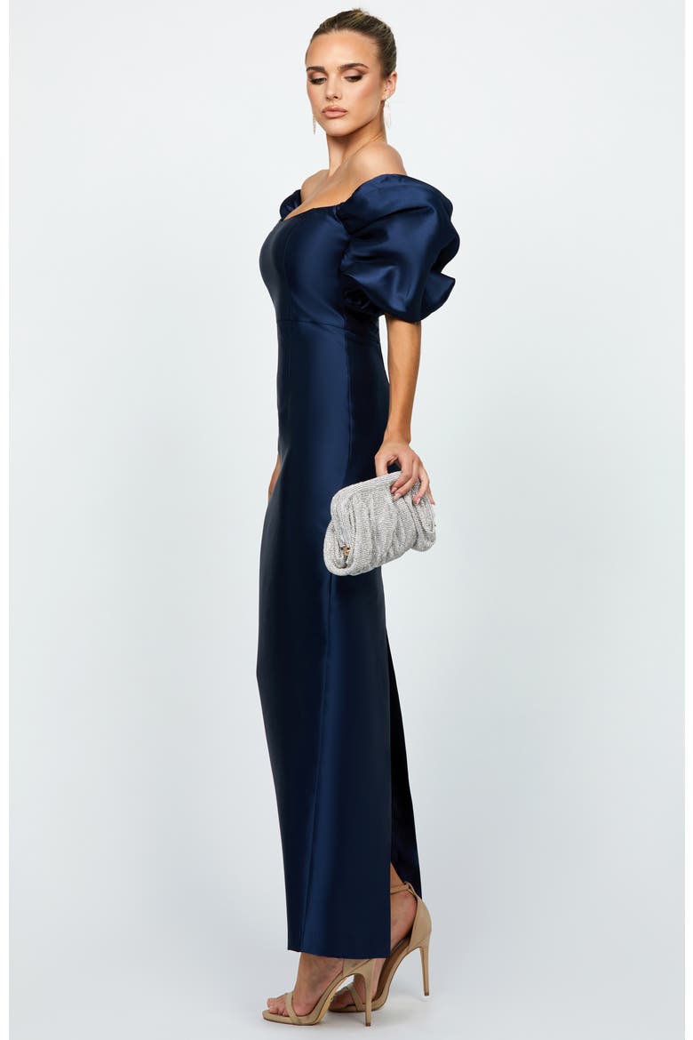 Meredith Puff Sleeves Scooped Gown, Alternate, color, NAVY