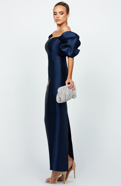 Bariano Meredith Puff Sleeves Scooped Gown In Blue