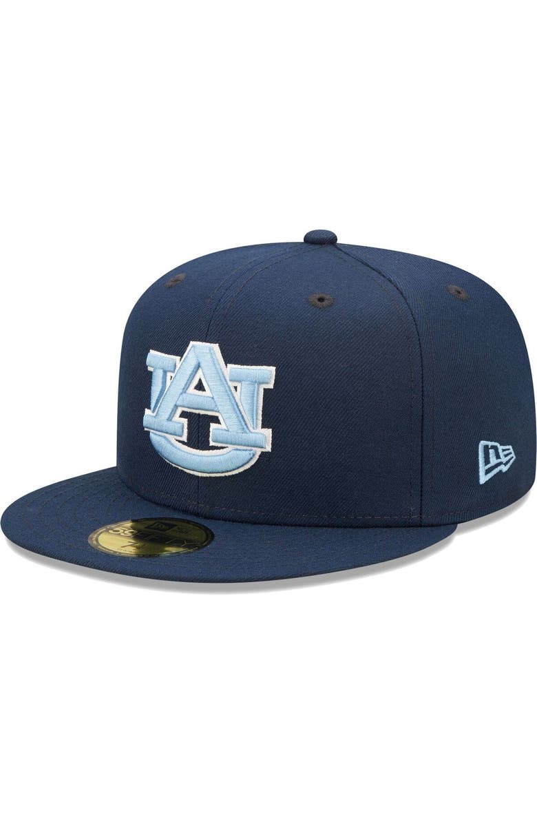 New Era Men's New Era Navy Auburn Tigers Bright Undervisor 59FIFTY Fitted Hat, Main, color, 