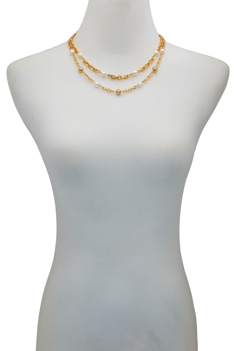 Faux Pearl & Crystal Station Layered Necklace, Alternate, color, GOLD TONE