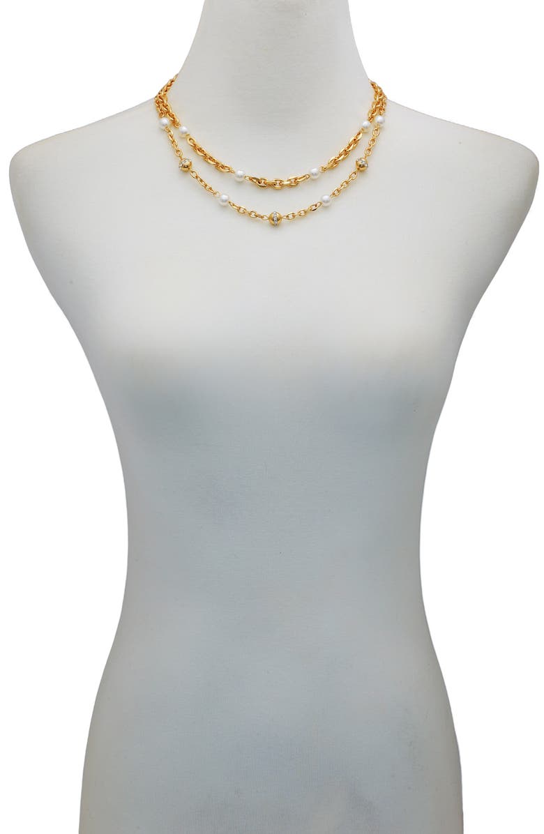 Vince Camuto Faux Pearl & Crystal Station Layered Necklace, Alternate, color, Gold Tone