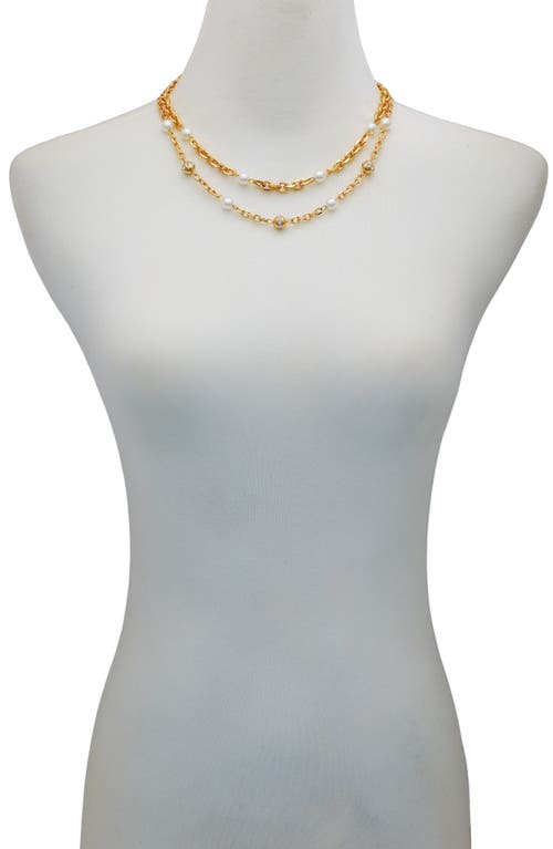 VINCE CAMUTO VINCE CAMUTO FAUX PEARL & CRYSTAL STATION LAYERED NECKLACE