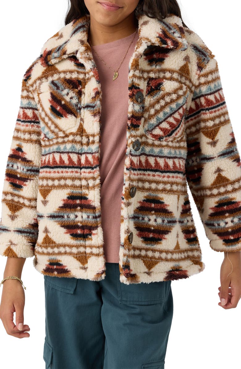O'Neill Kids' Gene Print Faux Shearling Jacket, Alternate, color, 