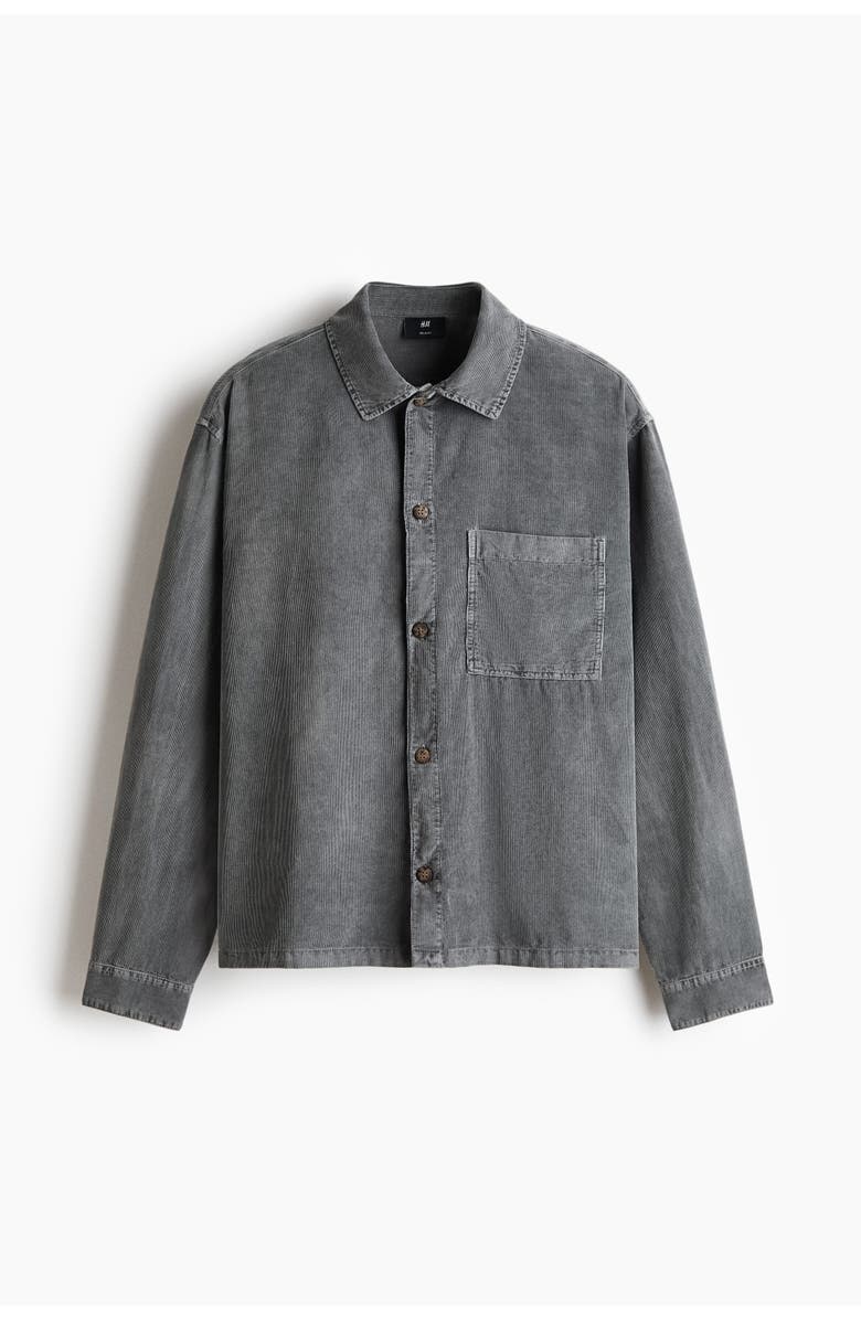 H&M Relaxed Fit Boxy Corduroy Shirt, Main, color, Gray