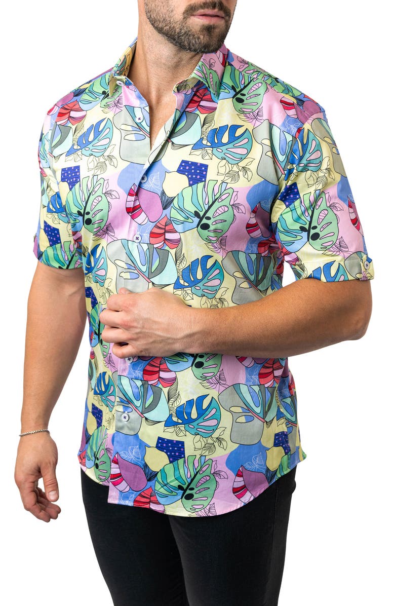 Maceoo Galileo Sidney Multi Contemporary Fit Short Sleeve Button-Up Shirt, Alternate, color, 