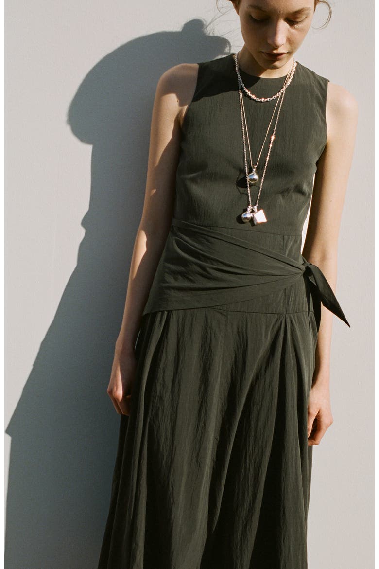 Sleeveless Sash Tie Dress, Alternate, color, KHAKI GREEN