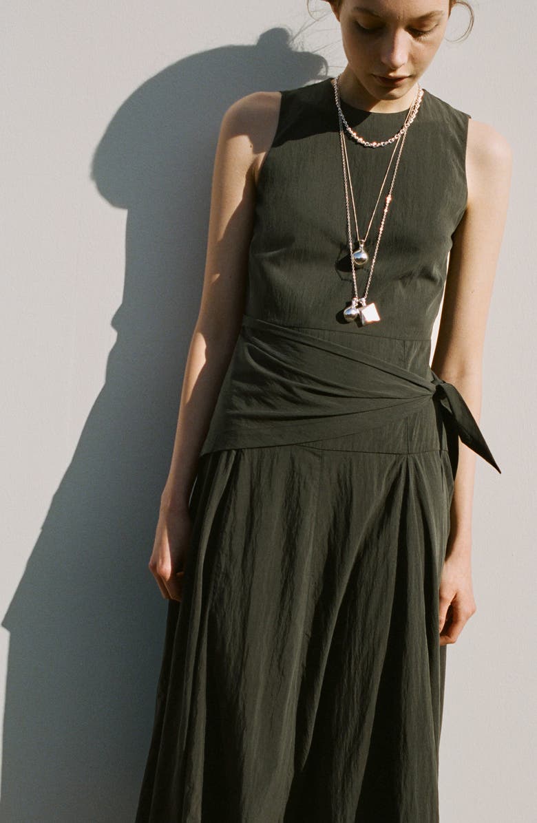 MANGO Sleeveless Sash Tie Dress, Alternate, color, Khaki Green