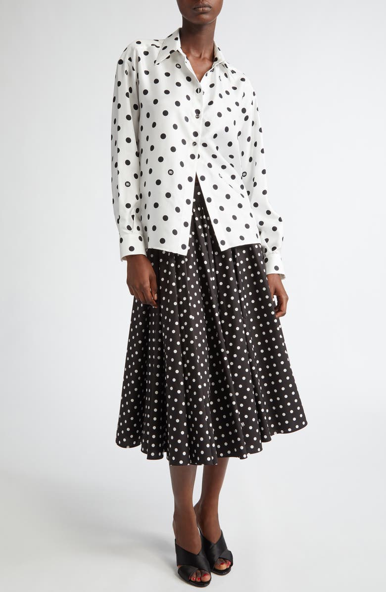 Dolce&Gabbana Polka Dot Silk Button-Up Shirt, Alternate, color, Bianco