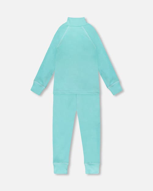 Deux Par Deux Girl Two-piece Thermal Underwear Set In Blue