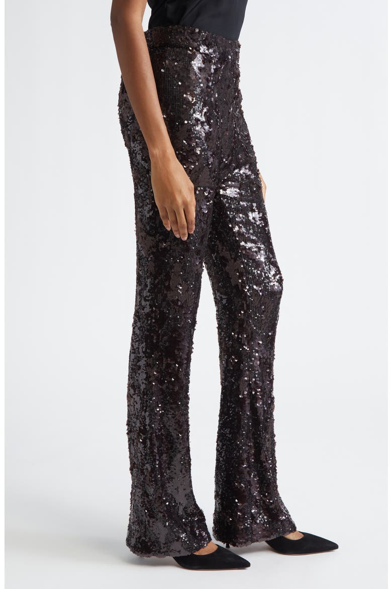 Collier Sequin Skinny Flare Leg Pants, Alternate, color, DARK CURRANT