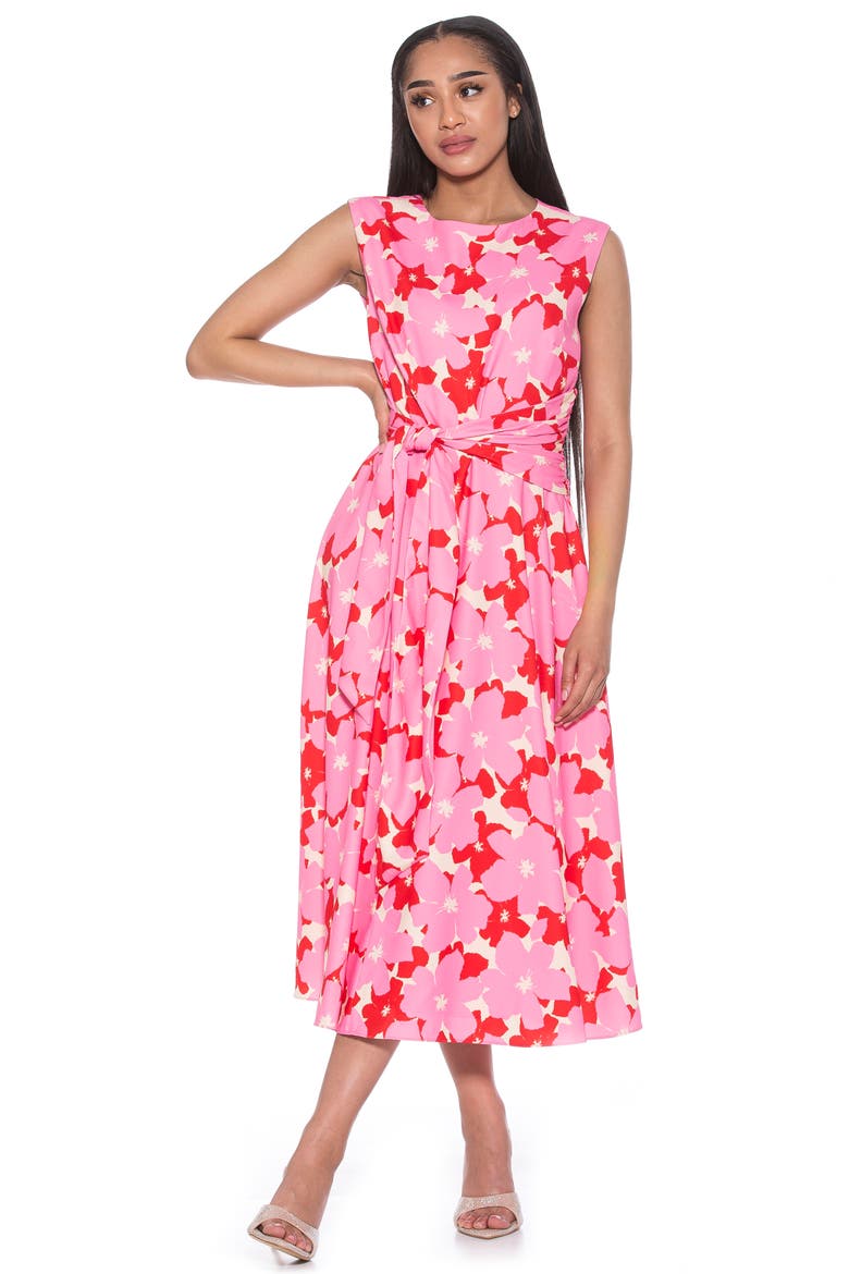 Paris Sleeveless Asymmetric Tie Midi Dress, Alternate, color, PINK MULTI