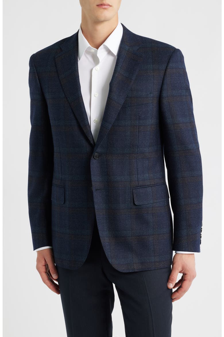 Siena Regular Fit Navy Plaid Textured Wool Sport Coat, Main, color, NAVY