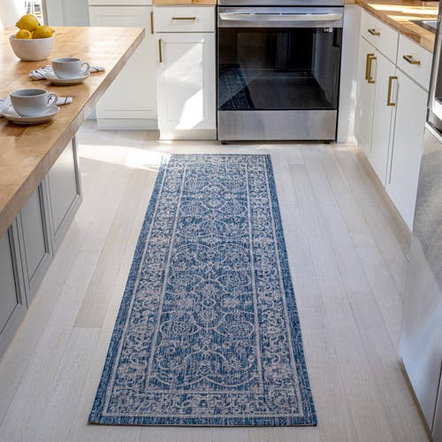 Jonathan Y Palazzo Vine And Border Textured Weave Indoor/outdoor Area Rug In Navy/gray