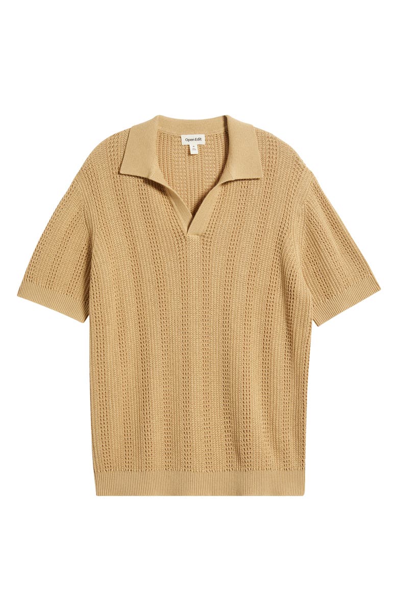 Open Edit Short Sleeve Polo Sweater, Alternate, color, Tan Starfish