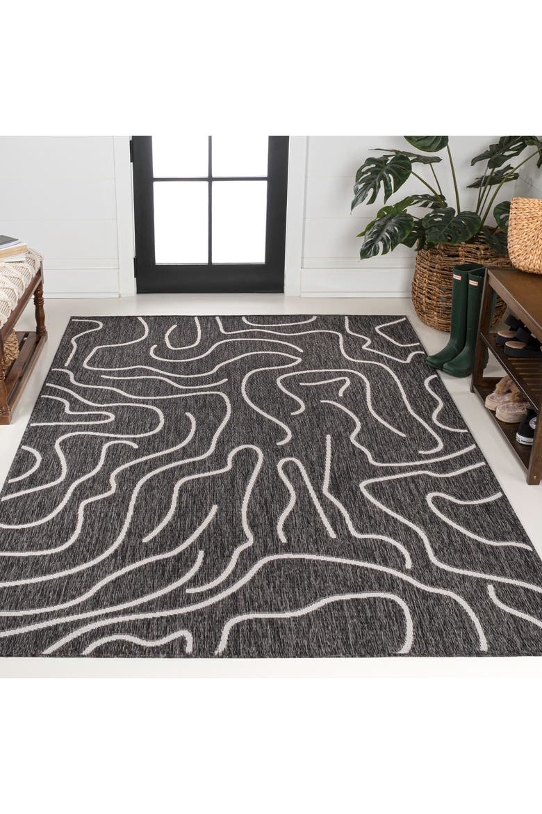 Nolan Modern Coastal Organic Shapes Indoor/Outdoor Area Rug, Alternate, color, Black/Cream