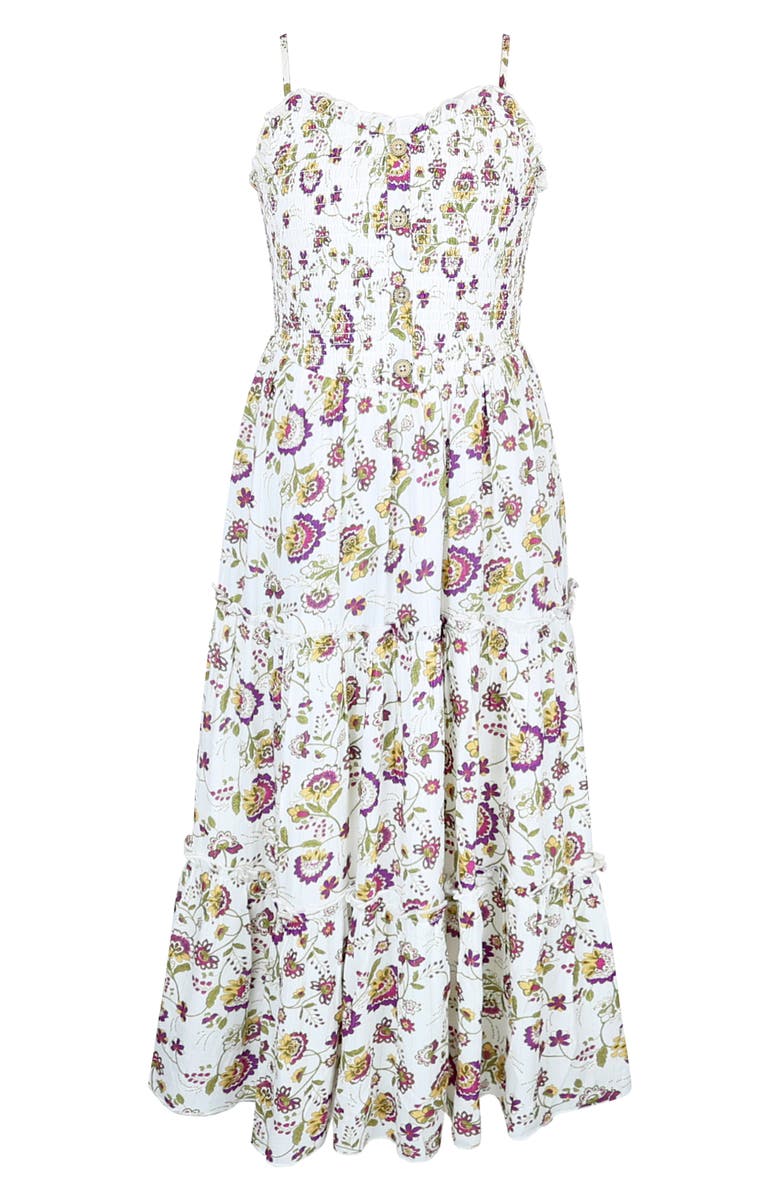 Zunie Kids' Floral Tiered Gauze Maxi Dress, Main, color, Ivory/ Mult
